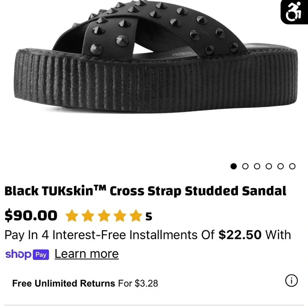 T.U.K Black Cross Strap Studded Sandal - Picture 5 of 5